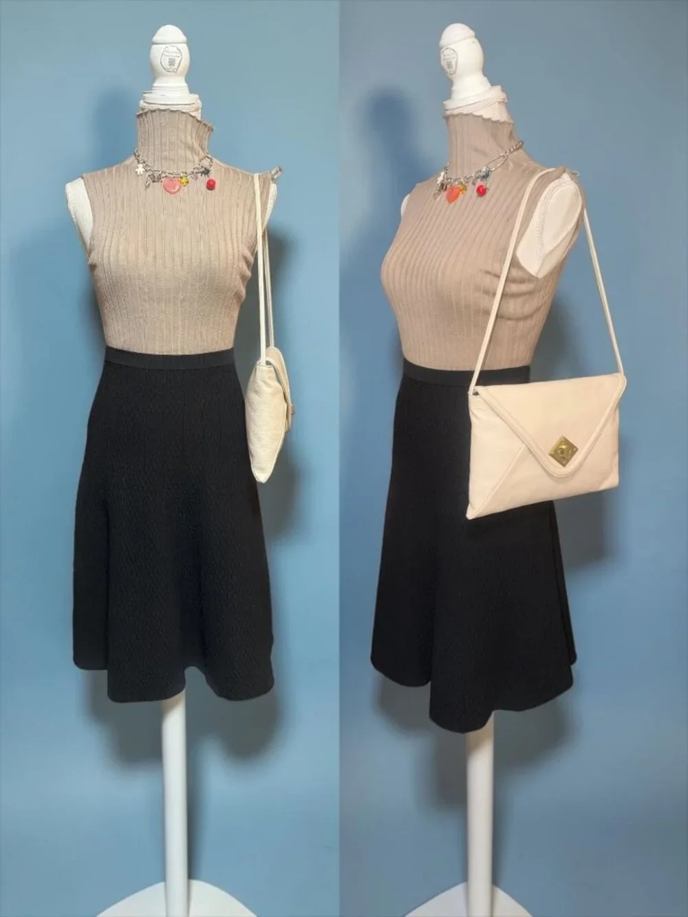 Kate Landry 2-Way Shoulder Bag Beige Pebbled Leather Turn Lock Envelope Clutch - Picture 3 of 11